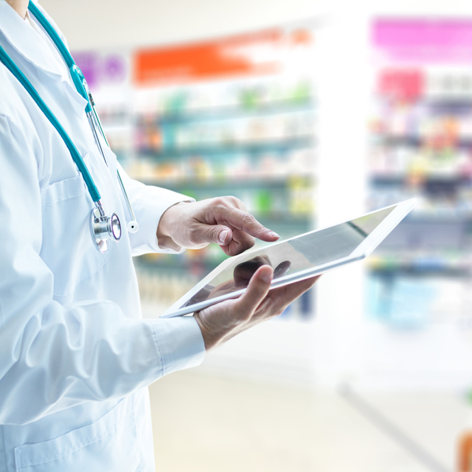 Pharmacist on tablet Pharmacist on tablet