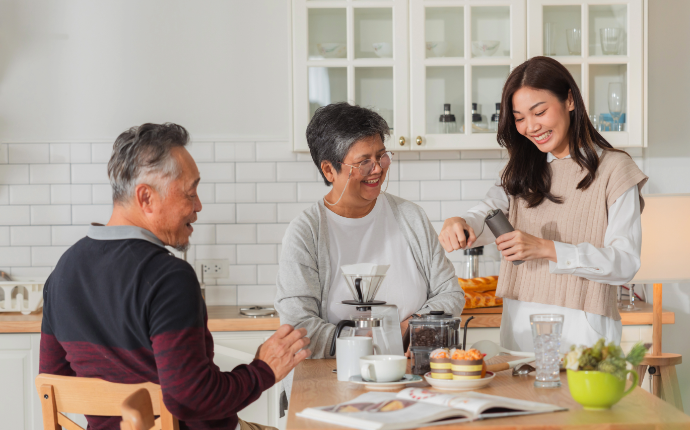 family making coffee