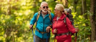 Couple walking in the woods