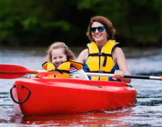 Woman and child kayaking