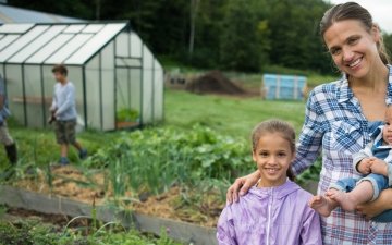 Family working on a farm