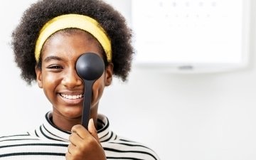 Female at an eye exam