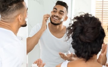 Couple doing skin care routine