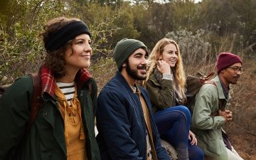 group of friends hiking in vermont