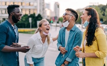 Friends having fun outdoors in the city