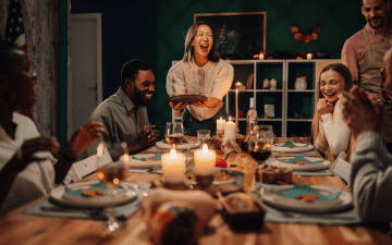 group of friends sharing a holiday meal