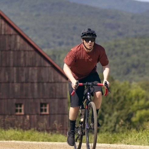 Man mountain biking in Vermont