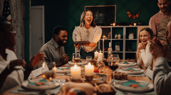 group of friends sharing a holiday meal