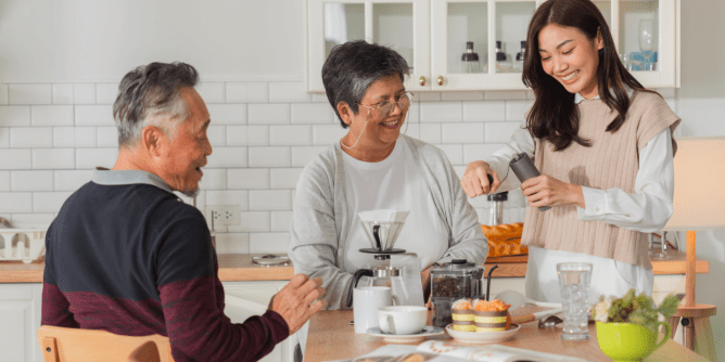 family making coffee