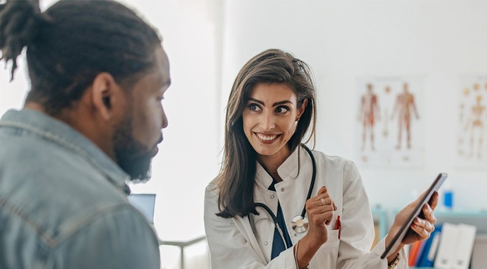 Patient with his primary care provider during a health visit