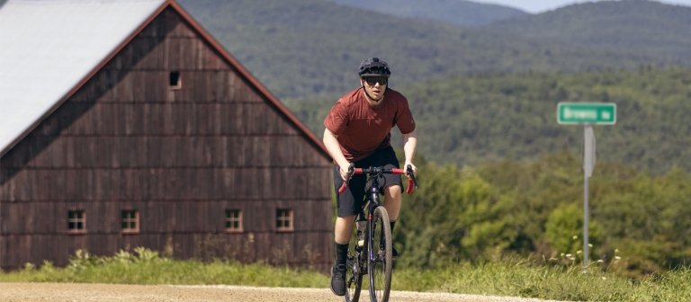 Man mountain biking in Vermont