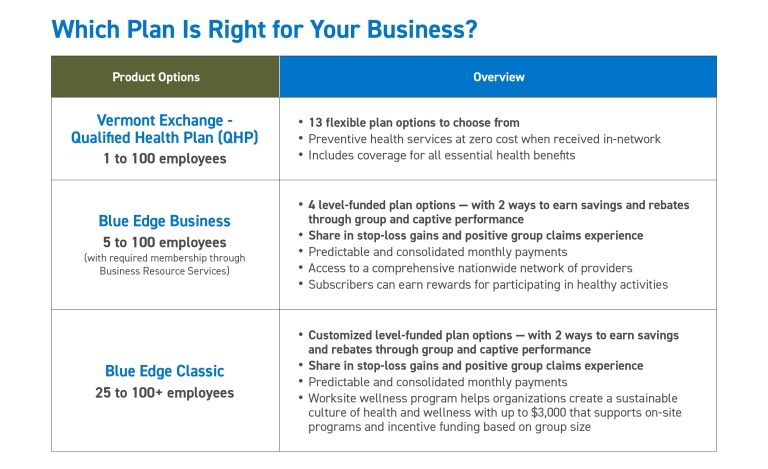 Employer plan options table