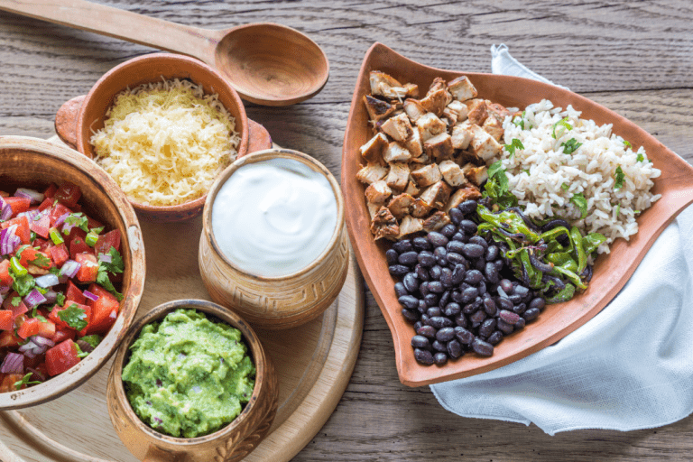 burrito ingredients laid out on table