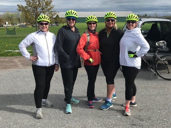 Group of women getting ready for a bike ride