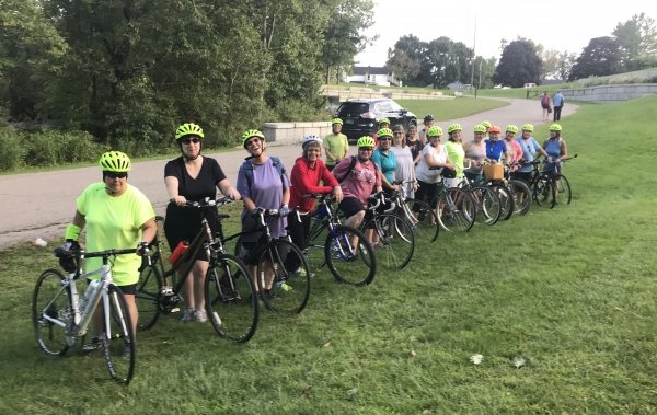 Group of females in bike class