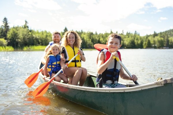 Family in canoe