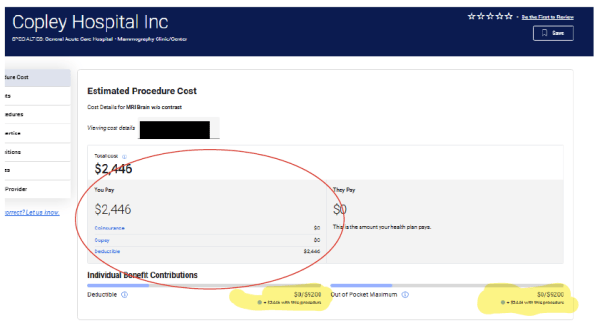 Screenshot of cost tool